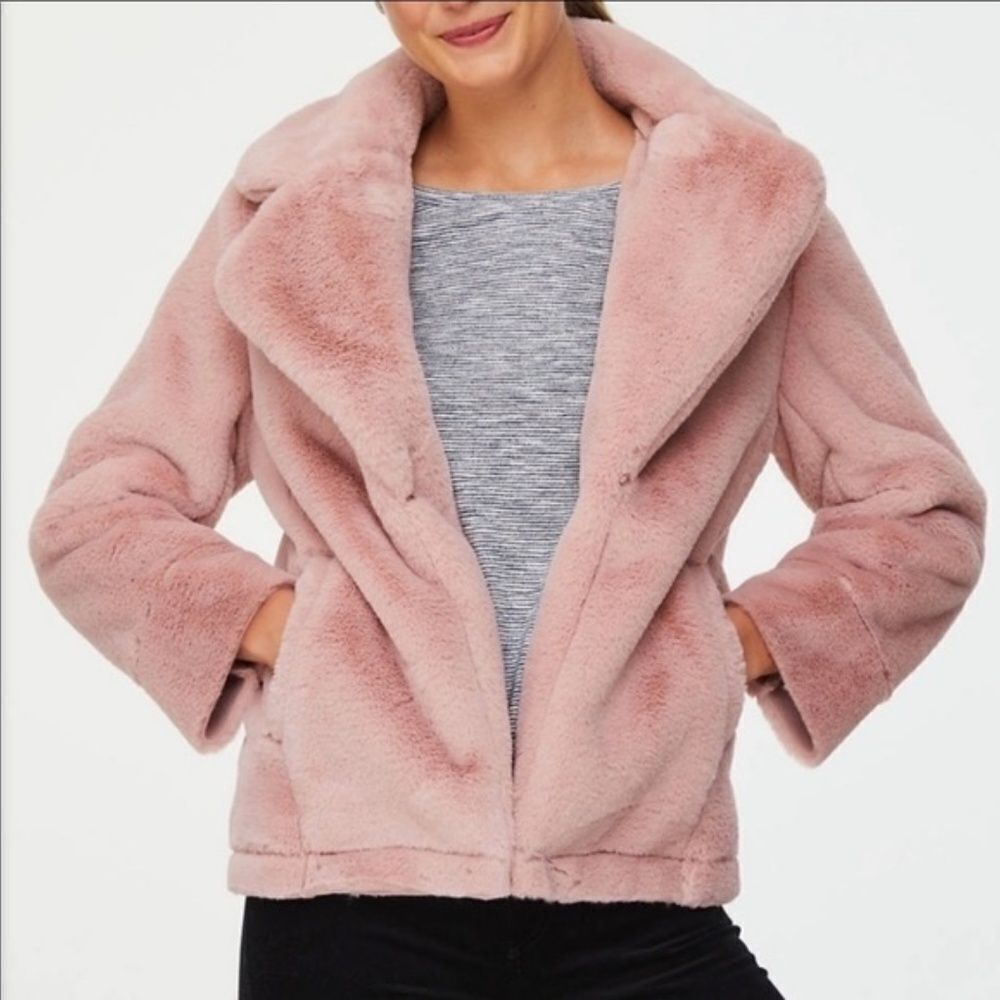 LOFT Outlet Dusty‎ Pink Faux Fur Jacket Sz XS
